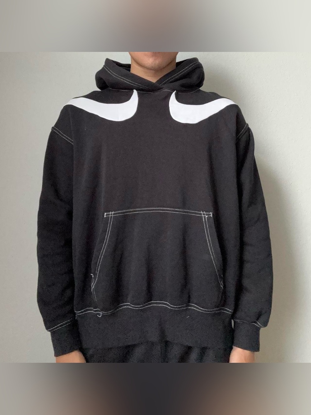 Nike Swoosh Logo Exclusive Graphics Black Pullover Hoodie